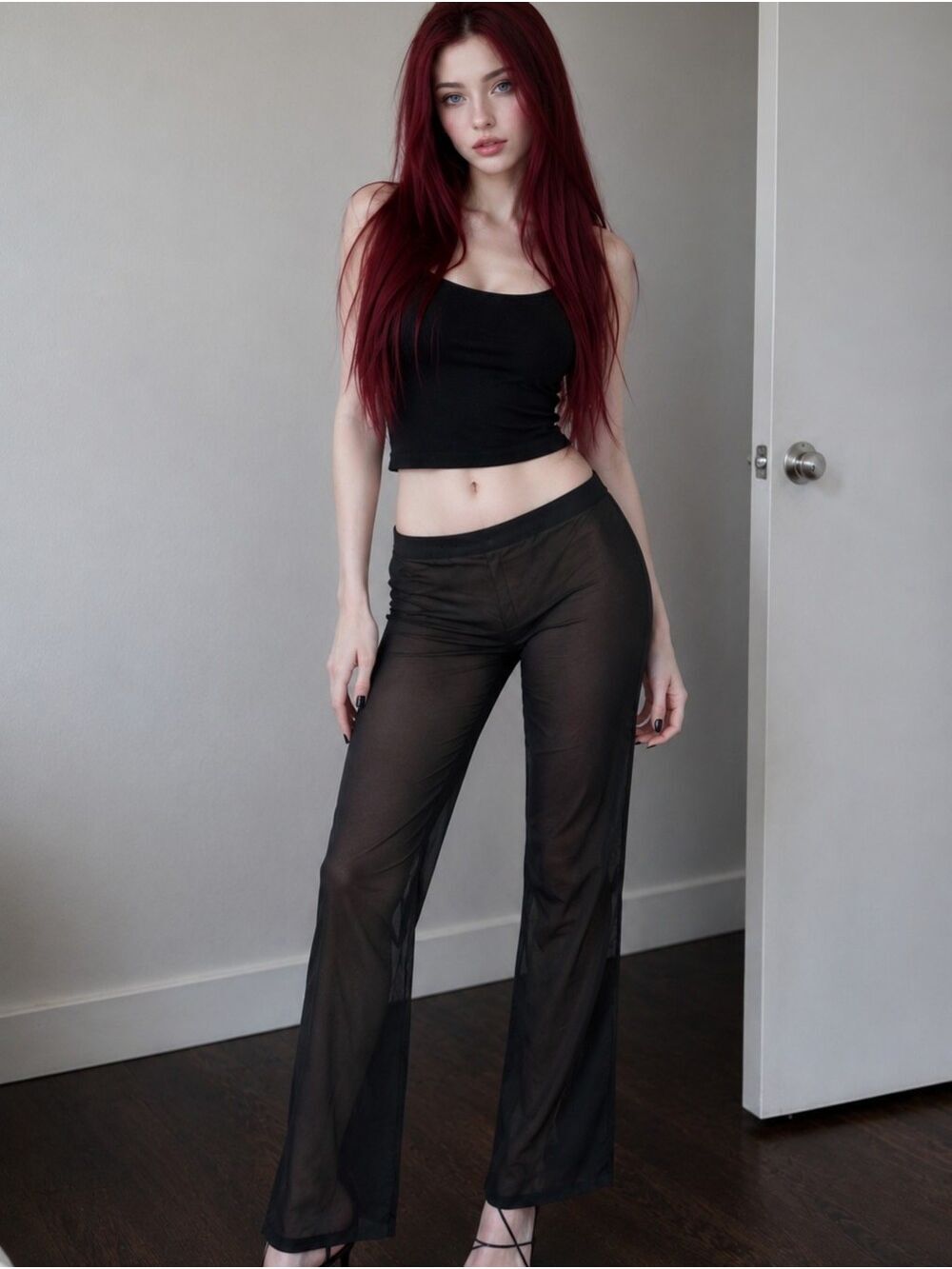 MESHKI Sheer Mesh Flare Pants S Black High Rise Y2K Clubwear Festival Style CC